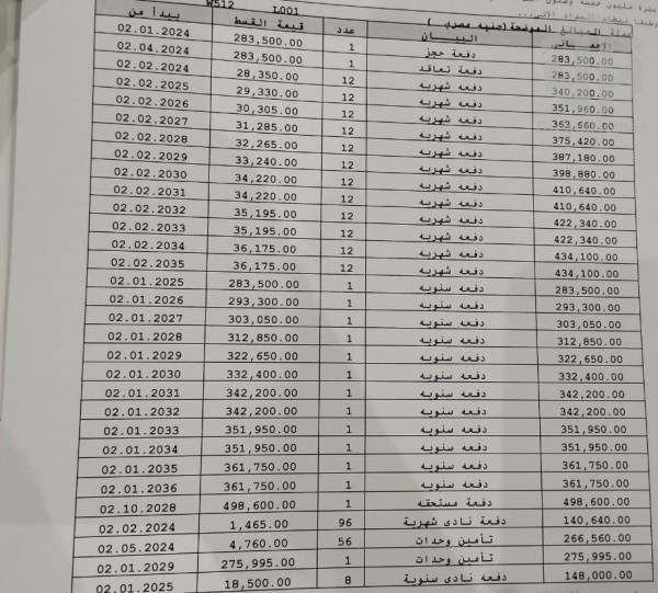 شقة 215م2 للبيع تقسيط في مدينة نور بمقدم 1,080,000ج